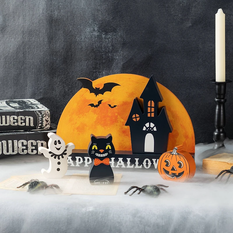 Glitzhome® 12"L HAPPY HALLLOWEEN Wooden Table Block Set