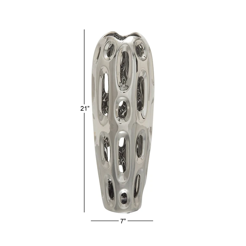 21" Silver Ceramic Contemporary Vase