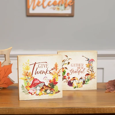 Give Thanks and Be Grateful Fall Harvest Signs - 4.75" - Set of 2