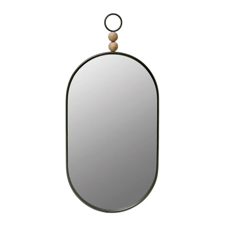 Hello Honey® Black Oval Metal Wall Mirror with Wood Beads