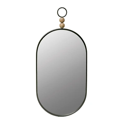 Hello Honey® Black Oval Metal Wall Mirror with Wood Beads