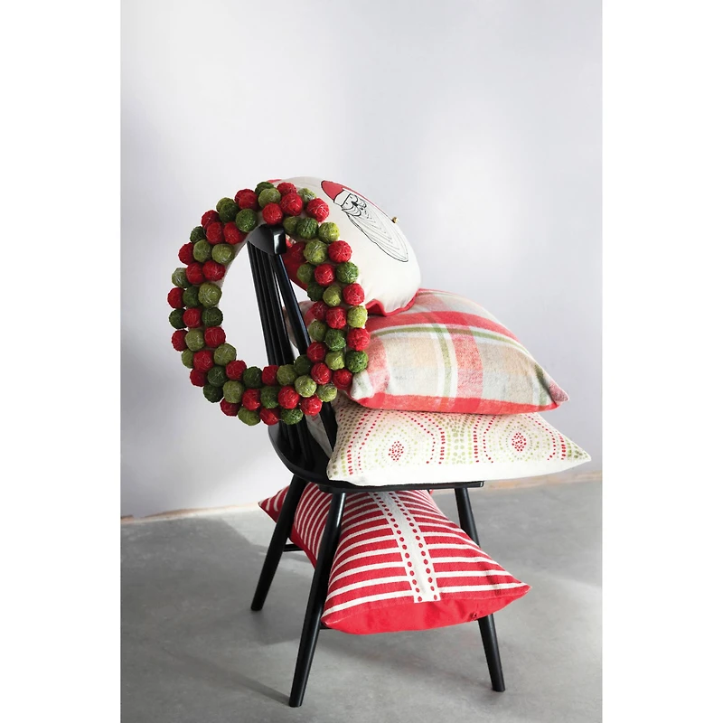 Hello Honey® 20" x 20" Green & Red Square Cotton Slub Pillow with Diamond Pattern