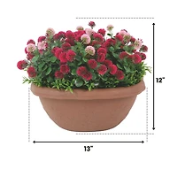 12" Faux Flowers in Hanging Basket