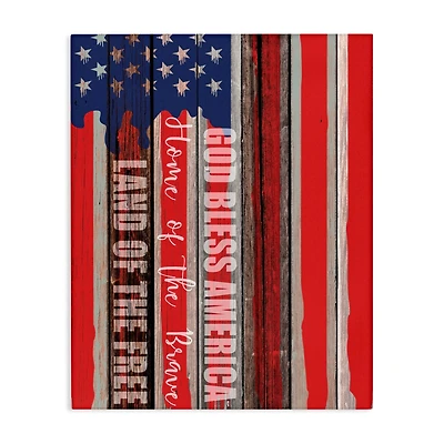 Stupell Industries God Bless America Wood Grain Flag Red White Blue Americana Canvas Wall Art