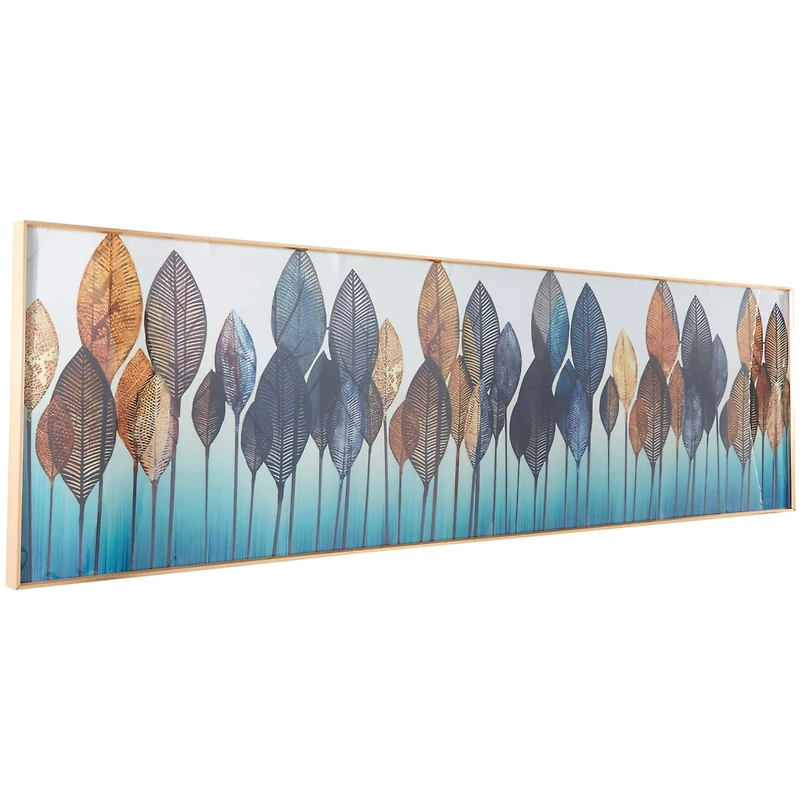 CosmoLiving by Cosmopolitan Blue Porcelain Leaf Framed Wall Art with Gold Aluminum Frame 71" x 2" x 20"