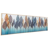 CosmoLiving by Cosmopolitan Blue Porcelain Leaf Framed Wall Art with Gold Aluminum Frame 71" x 2" x 20"