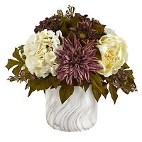 15in. Peony, Hydrangea, Dahlia Arrangement in Marble Finished Vase