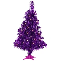 2ft. Pre-Lit Iridescent Purple Tinsel Pine Artificial Christmas Tree, Warm White Lights
