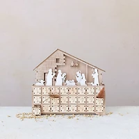 Hello Honey® 13.5" Wood Laser-Cut Nativity Advent Calendar with LED Light & Drawers