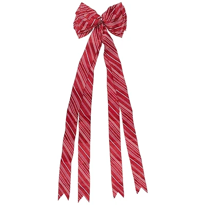 48" x 10" Red and White Striped 16 Loop Christmas Bow Decoration