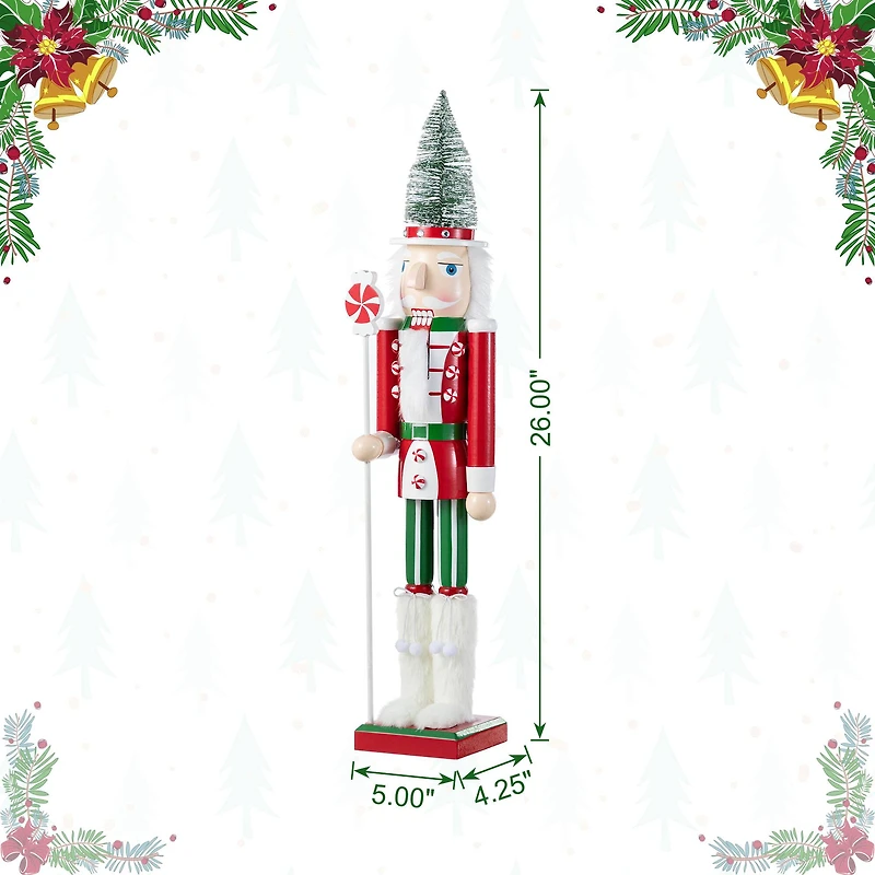Glitzhome® 26"H Wooden Christmas Green Brush Tree Nutcracker