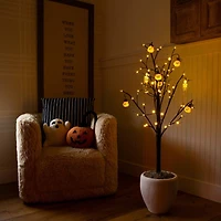 4ft. Pre-Lit Artificial Halloween Pumpkins and Skulls Ornament Tree with 64 Warm White LED Lights