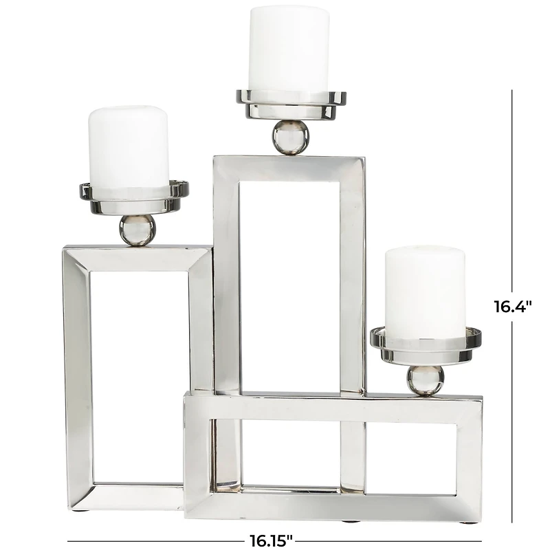 16" Silver Stainless Steel Rectangular Candelabra