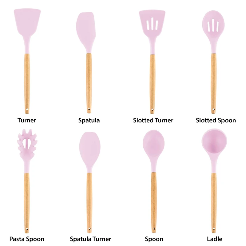 MegaChef Pink Silicone & Wood Cooking Utensils Set, 9ct.