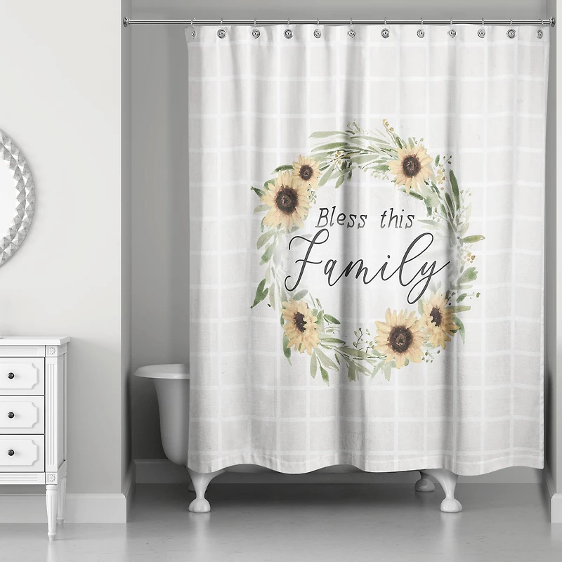 Wreath with Sunflowers and Plaid Family 71" x 74" Shower Curtain