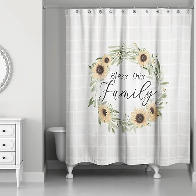 Wreath with Sunflowers and Plaid Family 71" x 74" Shower Curtain