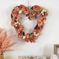 10" Pink Wooden Rose Heart Spring Wreath with Butterflies
