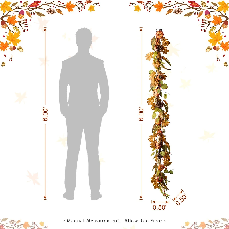 Glitzhome® 72" Fall Pumpkin Leaf Floral Garland