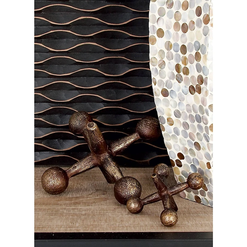 Gold Metal Modern Geometric Sculpture Set