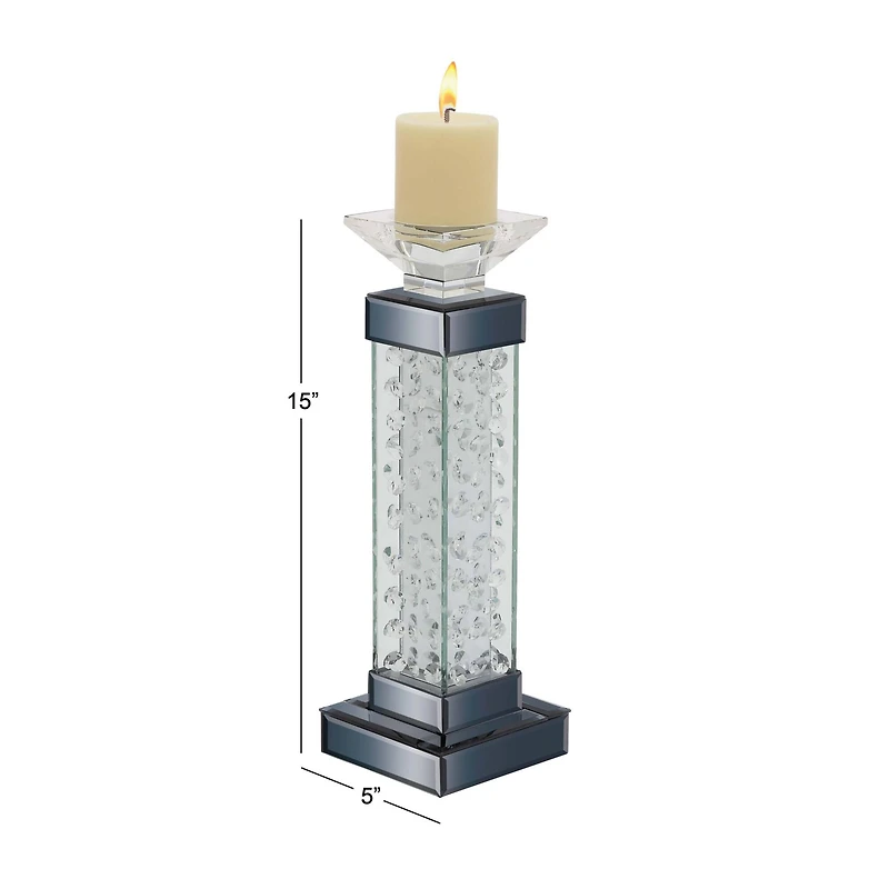 15'' Gray Glass Glam Candlestick Holder