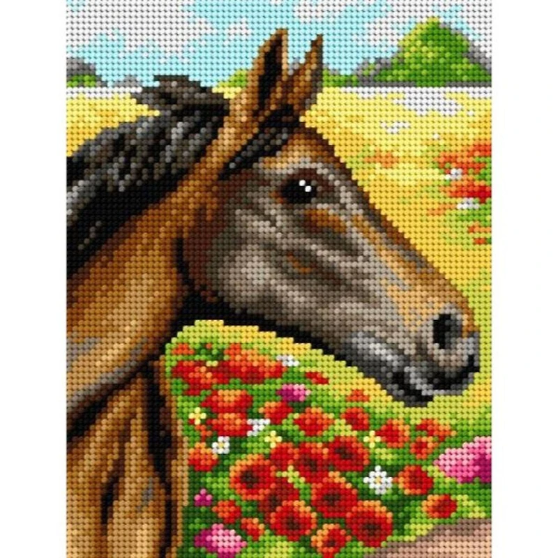 Orchidea Needlepoint Canvas For Halfstitch Without Yarn Horse On A Meadow - Printed Tapestry Canvas
