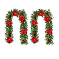 Glitzhome® 6ft. Pre-Lit Pine, Red Poinsettia & Berries Christmas Garlands with Timers, 2ct.