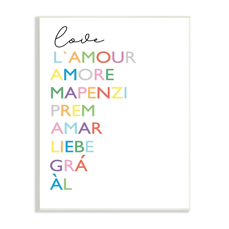 Stupell Industries Love L'Amour Amore Mapenzi Romantic Terms Rainbow Typography Wall Plaque