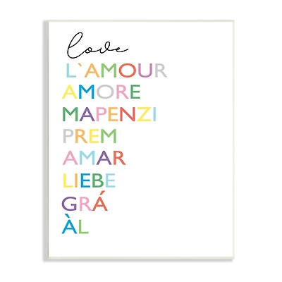 Stupell Industries Love L'Amour Amore Mapenzi Romantic Terms Rainbow Typography Wall Plaque
