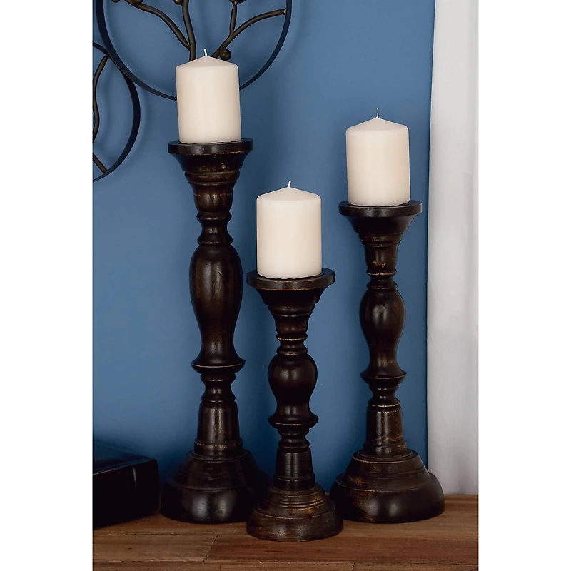 Black Mango Wood Farmhouse Candle Holder Set, 3ct.