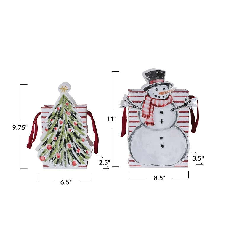 Hello Honey Compact Snowman & Christmas Tree Printed Paper Diecut Gift Bags, 2ct.