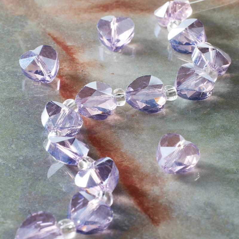Purple Glass Heart Beads, 10mm by Bead Landing™