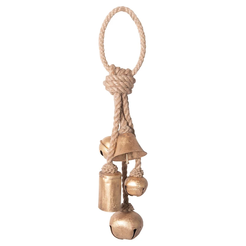 Hello Honey® Gold Decorative Metal Bells in Various Shapes on Jute Rope Hanger