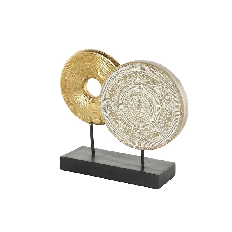 13" Gold Geometric Sculpture with Black Rectangular Base