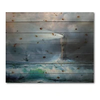 Designart - Lighthouse Shining Light During Stormy Night II