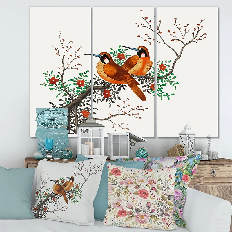 Designart - Two Chinese Birds On A Flowering Tree Branch