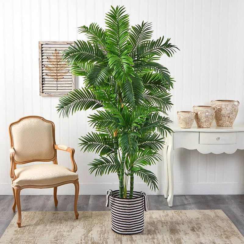6ft. Curvy Parlor Artificial Palm Tree in Handmade and Natural Jute and Cotton Planter
