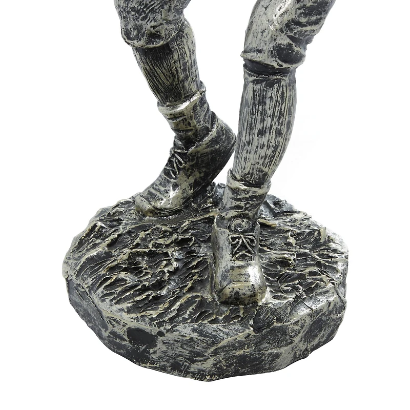 Silver Polystone Sculpture, Baseball Player 16" x 6" x 6"