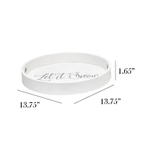Elegant Designs™ 13.8" Round White Wash Let It Snow Serving Tray with Handles