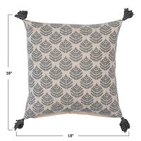 Hello Honey® 18" Gray & Gold Leaf Pattern Cotton Pillow with Tassels