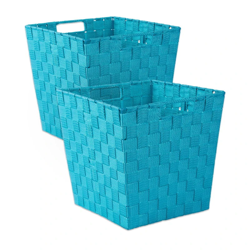 Teal Nylon Trapezoid Basket Weave Bin Set