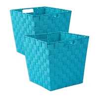 Teal Nylon Trapezoid Basket Weave Bin Set