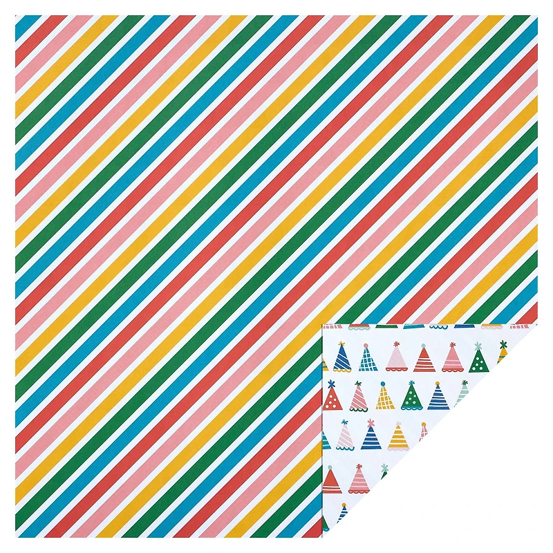 Birthday Hat & Stripe Double-Sided Cardstock Paper by Recollections™, 12" x 12"