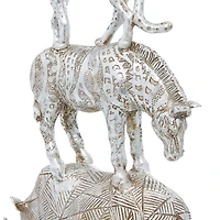 20" Silver Polystone Glam Style Stacked Animal Sculpture