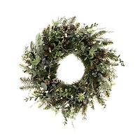 Village Lighting 24" Pre-Lit Rustic White Berry Christmas Wreath, Clear LED Lights