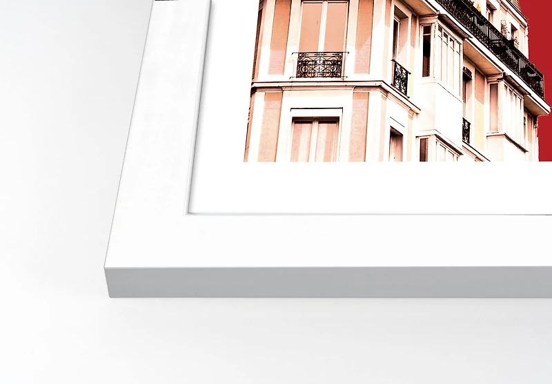 French Red Balcony Wall Print in White Frame