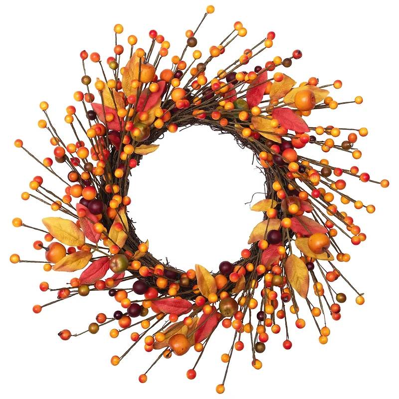 18" Berries & Apples Foliage Twig Thanksgiving Wreath