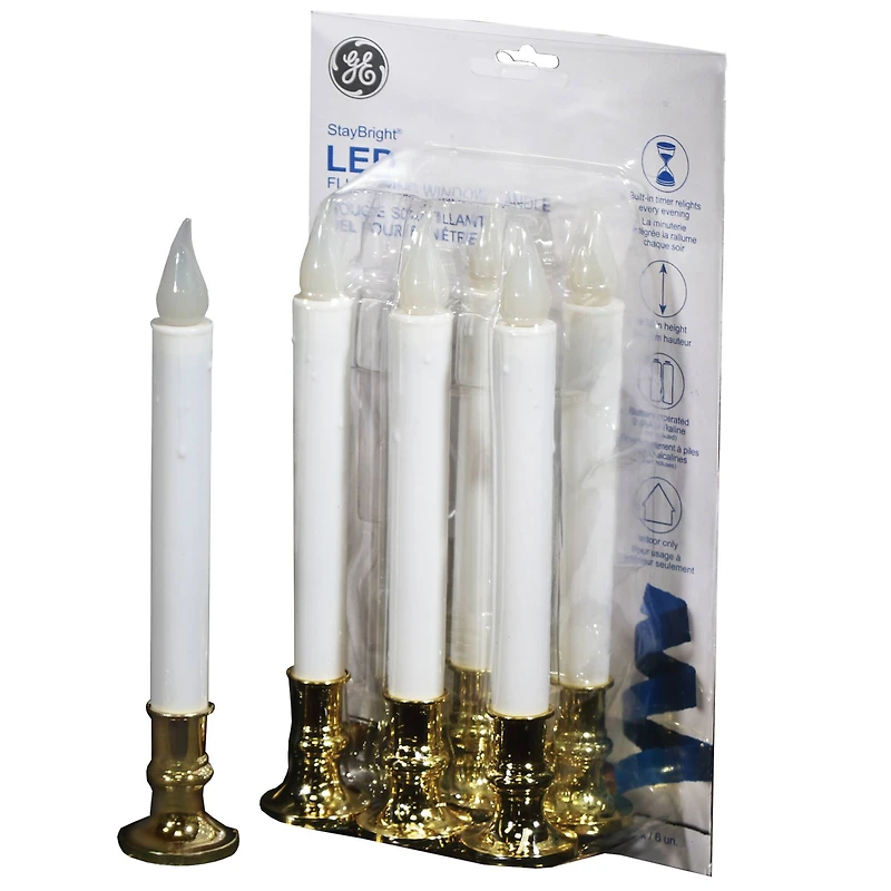 StayBright® 9.75" Flickering LED Window Candles, 6ct.