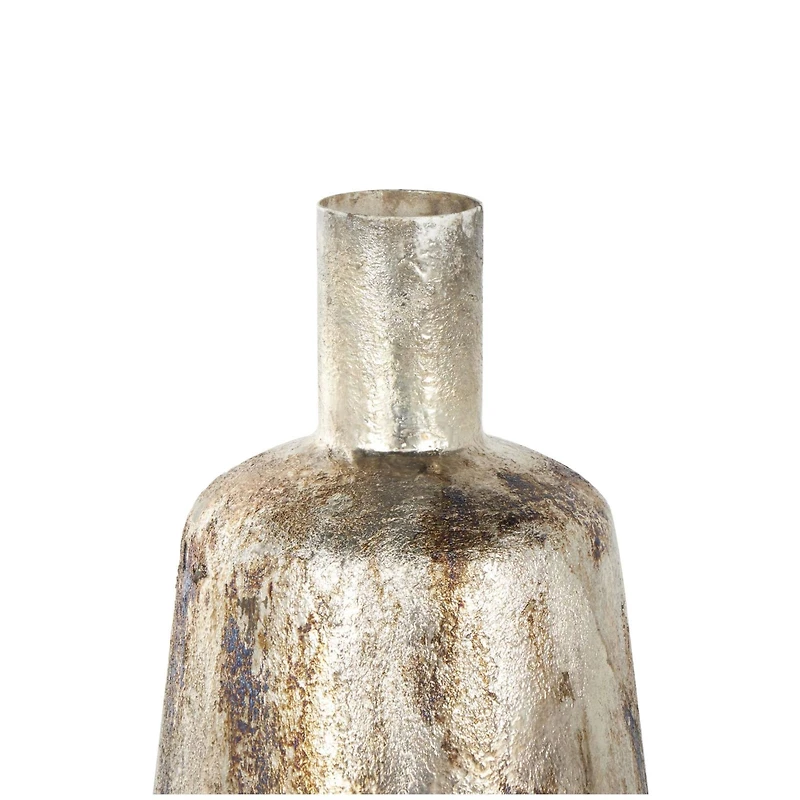 Bronze & Cream Foiled Metal Vase with Blue Accents