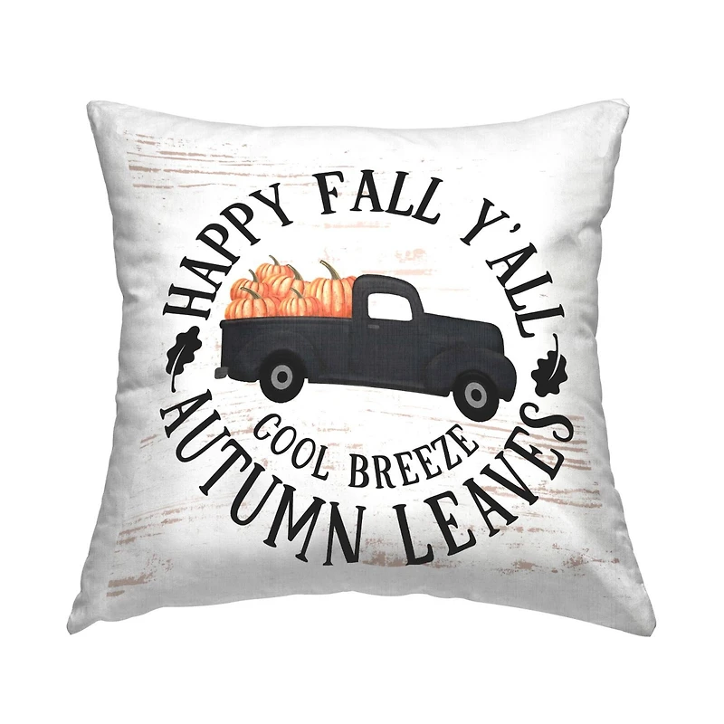 Stupell Industries Happy Fall Y'all Rustic Pumpkin Truck Throw Pillow