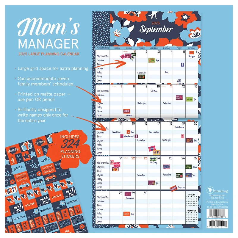 TF Publishing 2025 Mom's Manager Wall Calendar